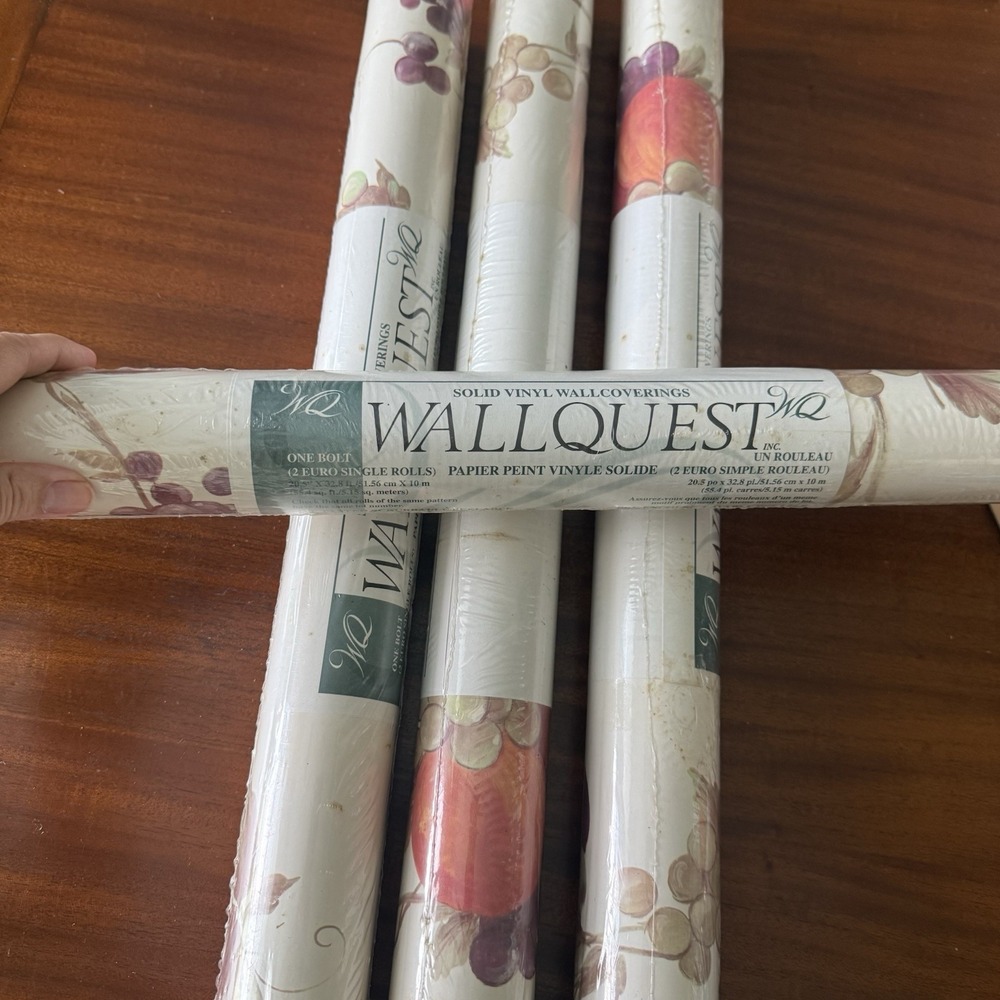 4 Rolls Vintage Wallquest Fruit Wallpaper ST-70404 Prepasted NOS Kitchen Fruit